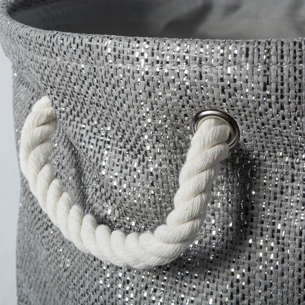 Gray/Silver Lurex Paper Bin Round Small, 13.75x13.75x12