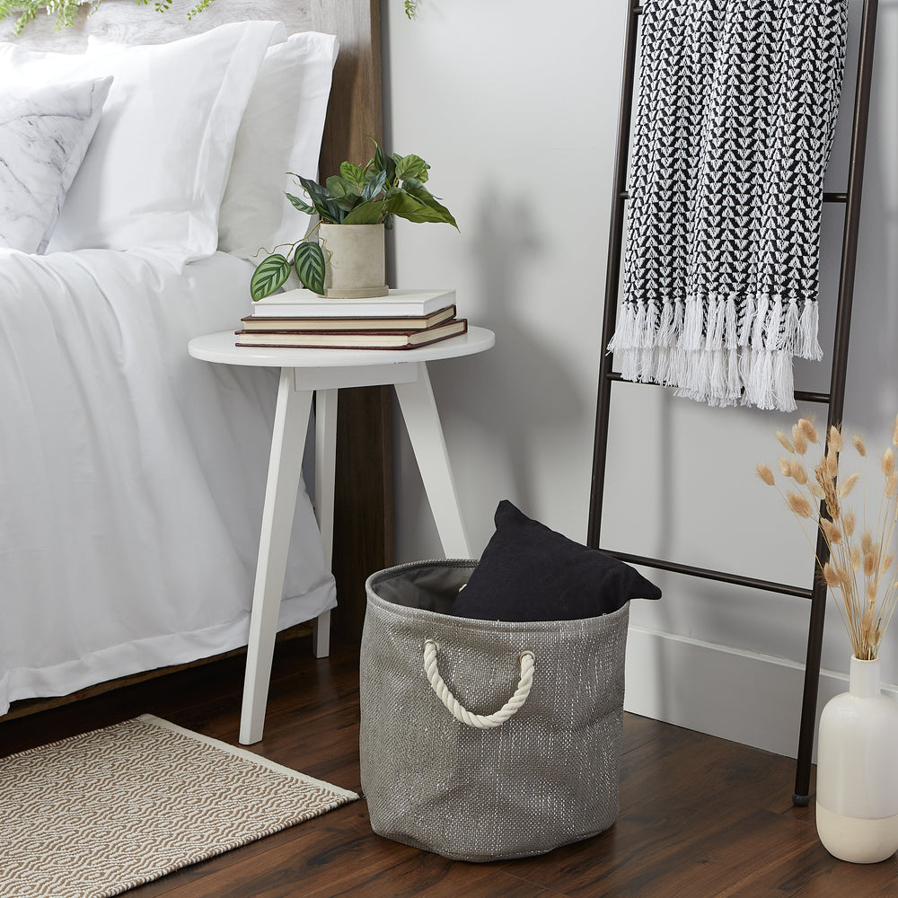 Gray/Silver Lurex Paper Bin Round Small, 13.75x13.75x12