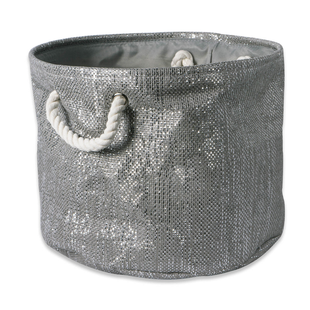 Gray/Silver Lurex Paper Bin Round Small, 13.75x13.75x12