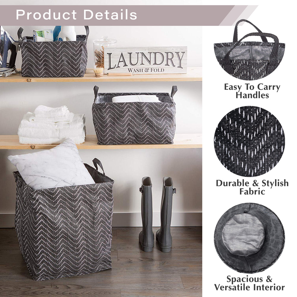 Stone/Cream Tribal Chevron Laundry Bin Large, Set of 2, 16x12.5x9.5