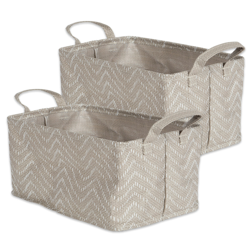 Stone/Cream Tribal Chevron Laundry Bin Large, Set of 2, 16x12.5x9.5