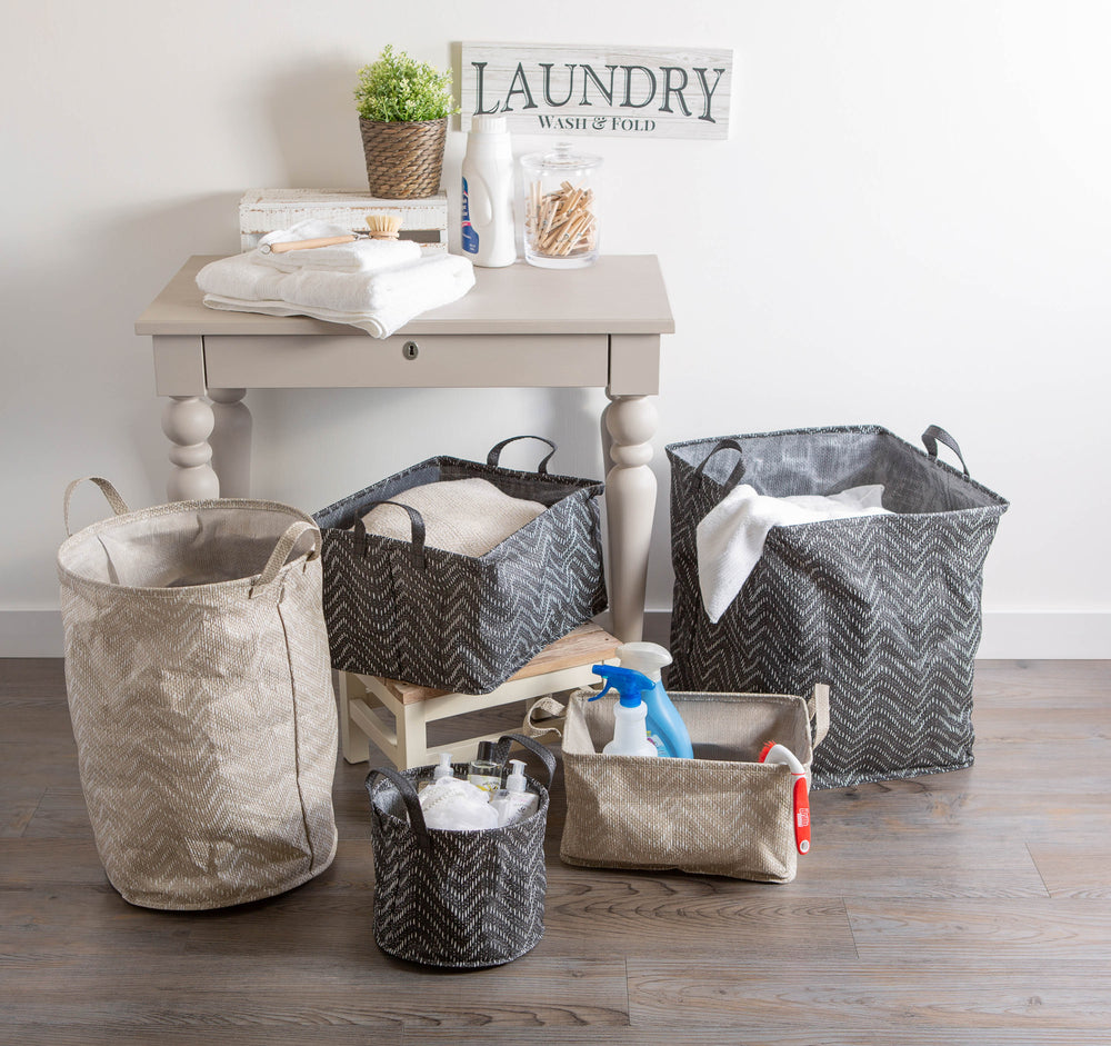 Stone/Cream Tribal Chevron Laundry Bin Large, Set of 2, 16x12.5x9.5