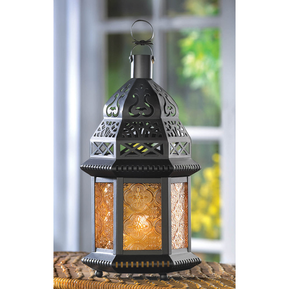Large Yellow Glass Moroccan Lantern