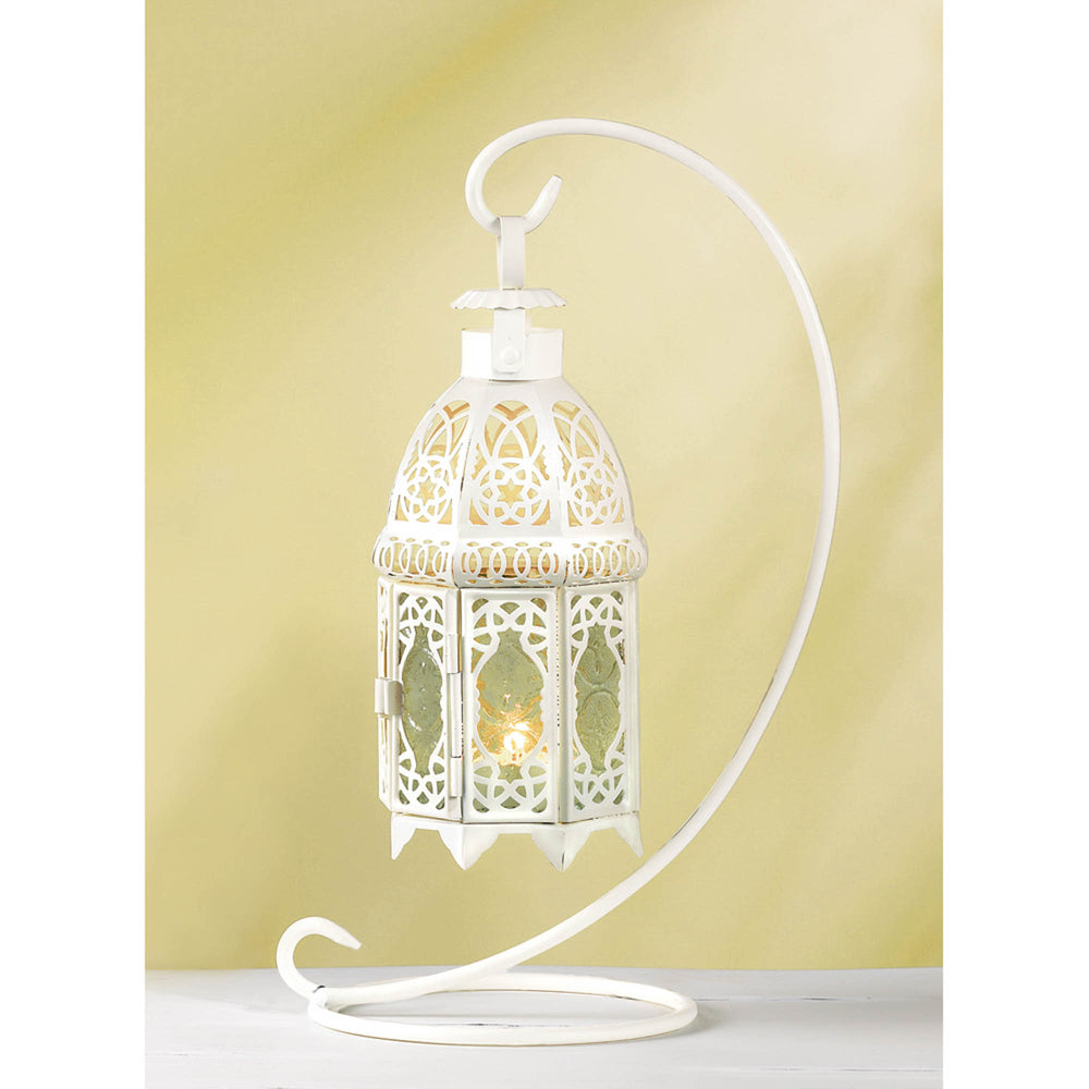 White Fancy Candle Lantern With Stand