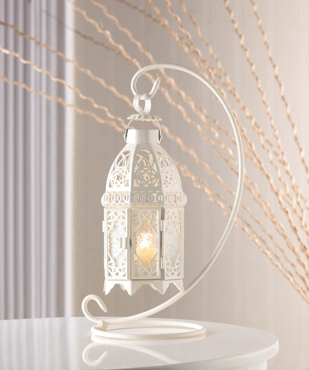 White Fancy Candle Lantern With Stand