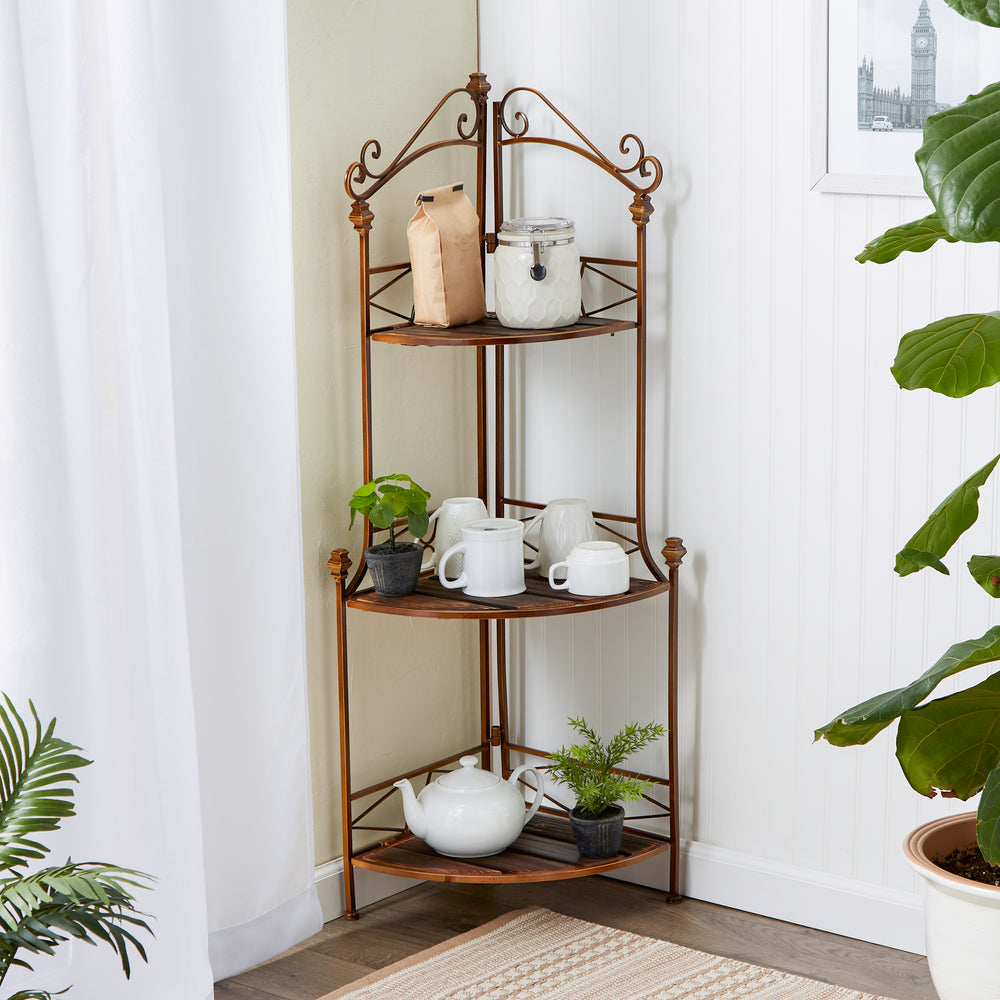 Rustic Corner Bakers Rack