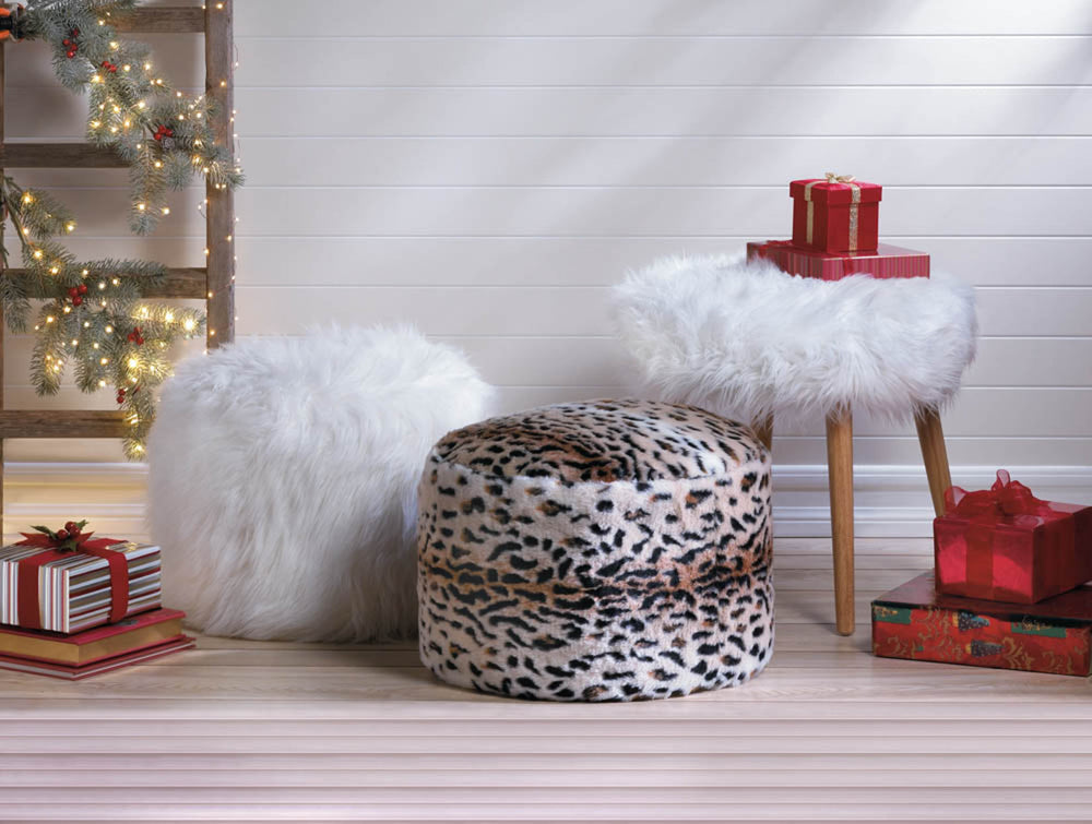 Fuzzy White Ottoman Pouf