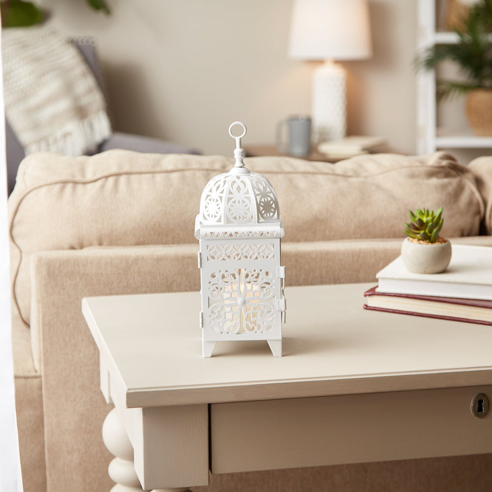White Scrollwork Candle Lantern