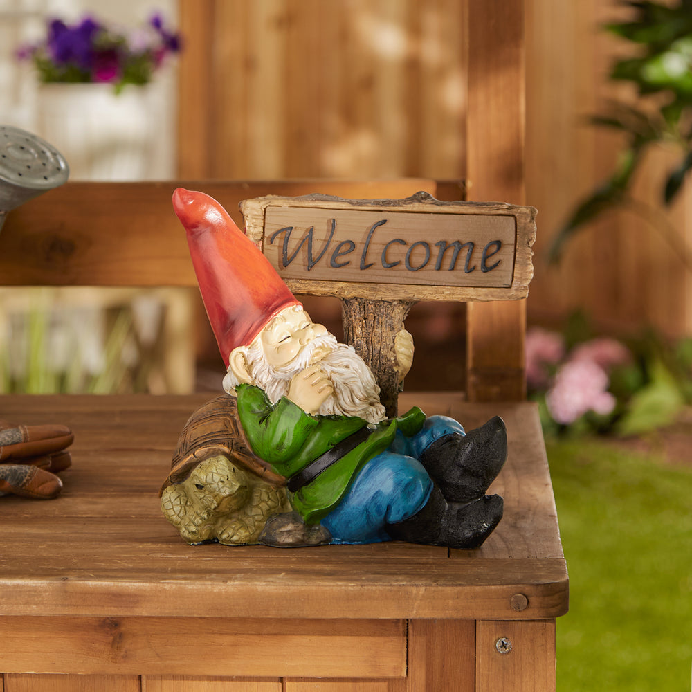 Sleeping Gnome Welcome Solar Statue