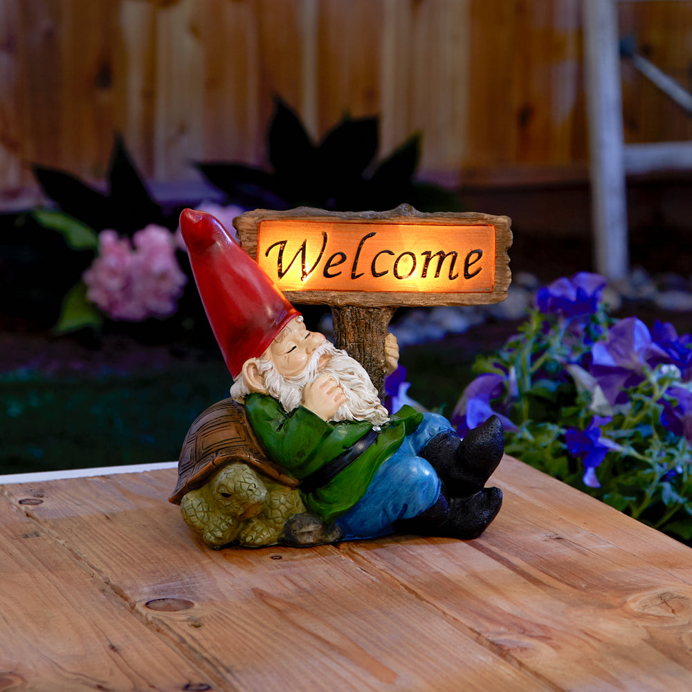 Sleeping Gnome Welcome Solar Statue