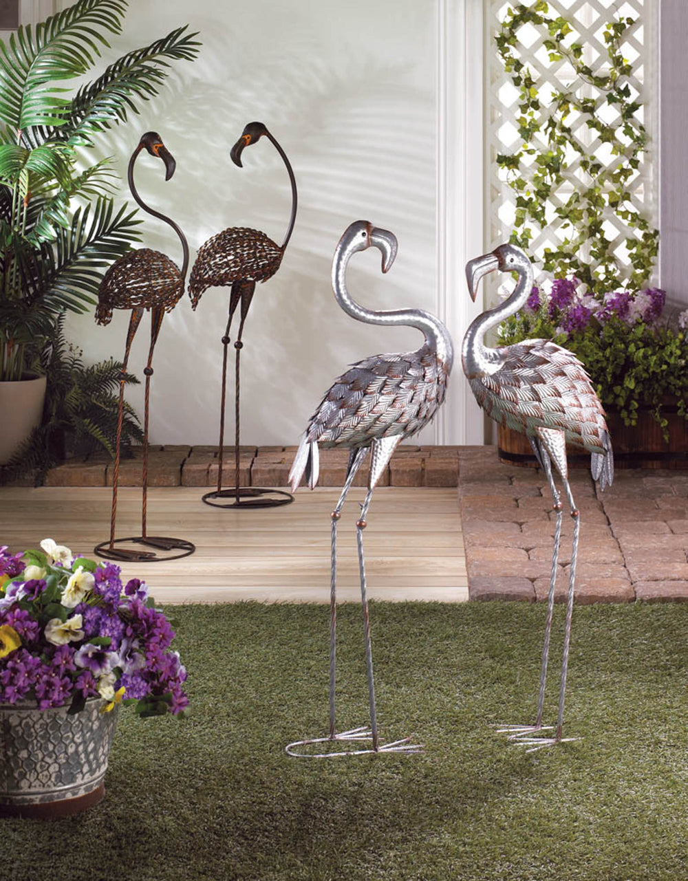 Wild Flamingo Garden Art Duo