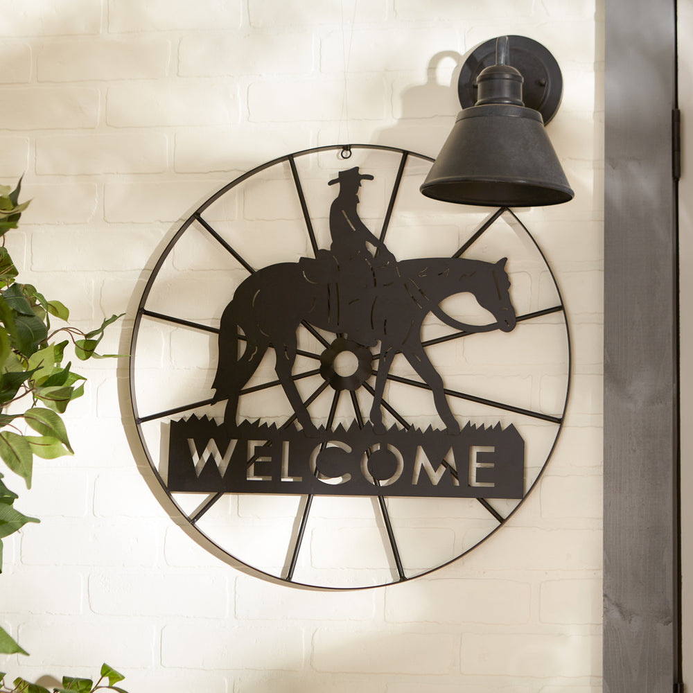 Cowboy Welcome Wheel Sign