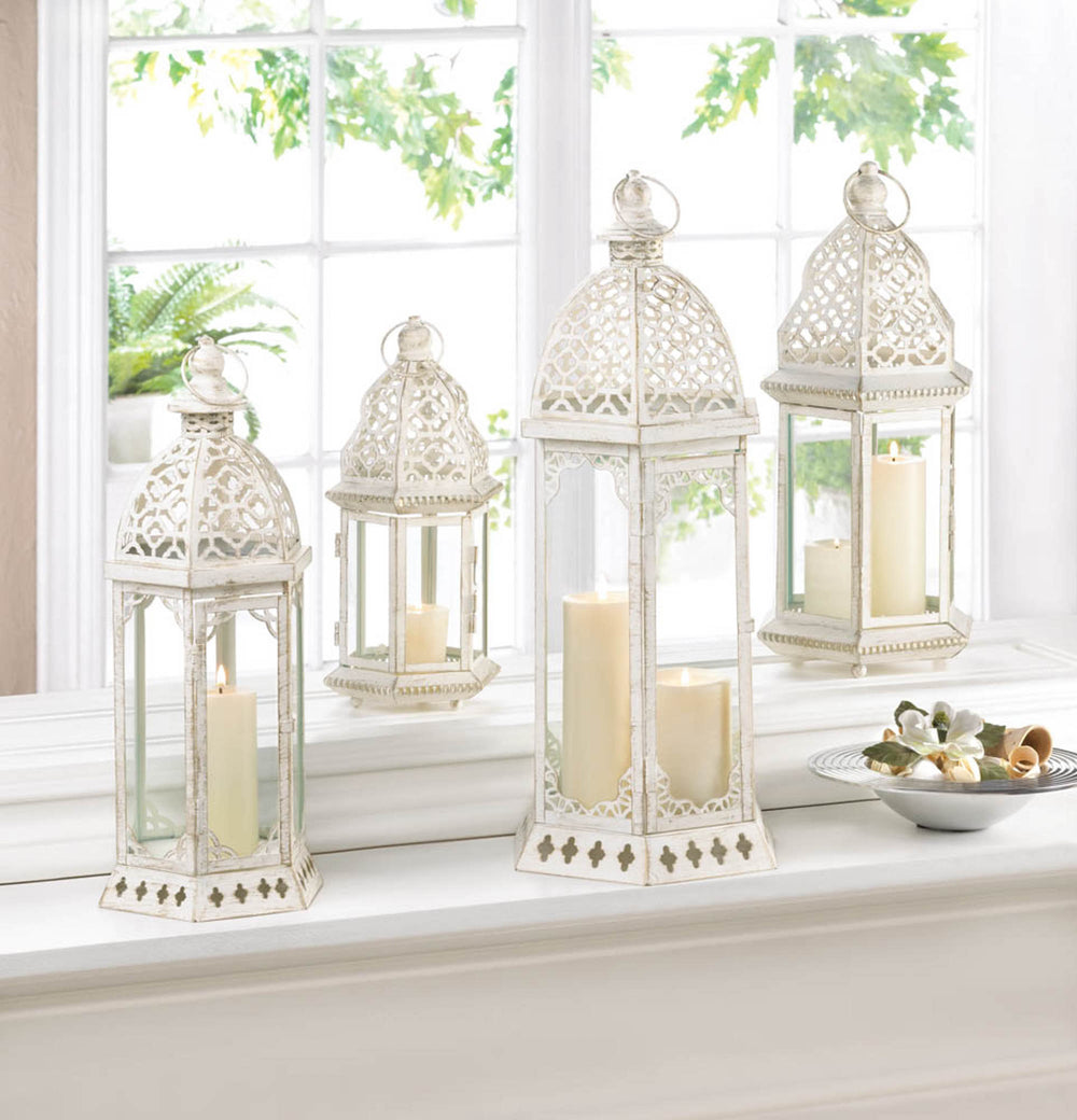 Graceful Distressed Small White Lantern