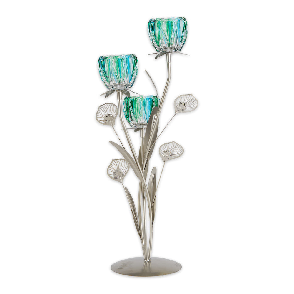 Triple Peacock Bloom Candleholder