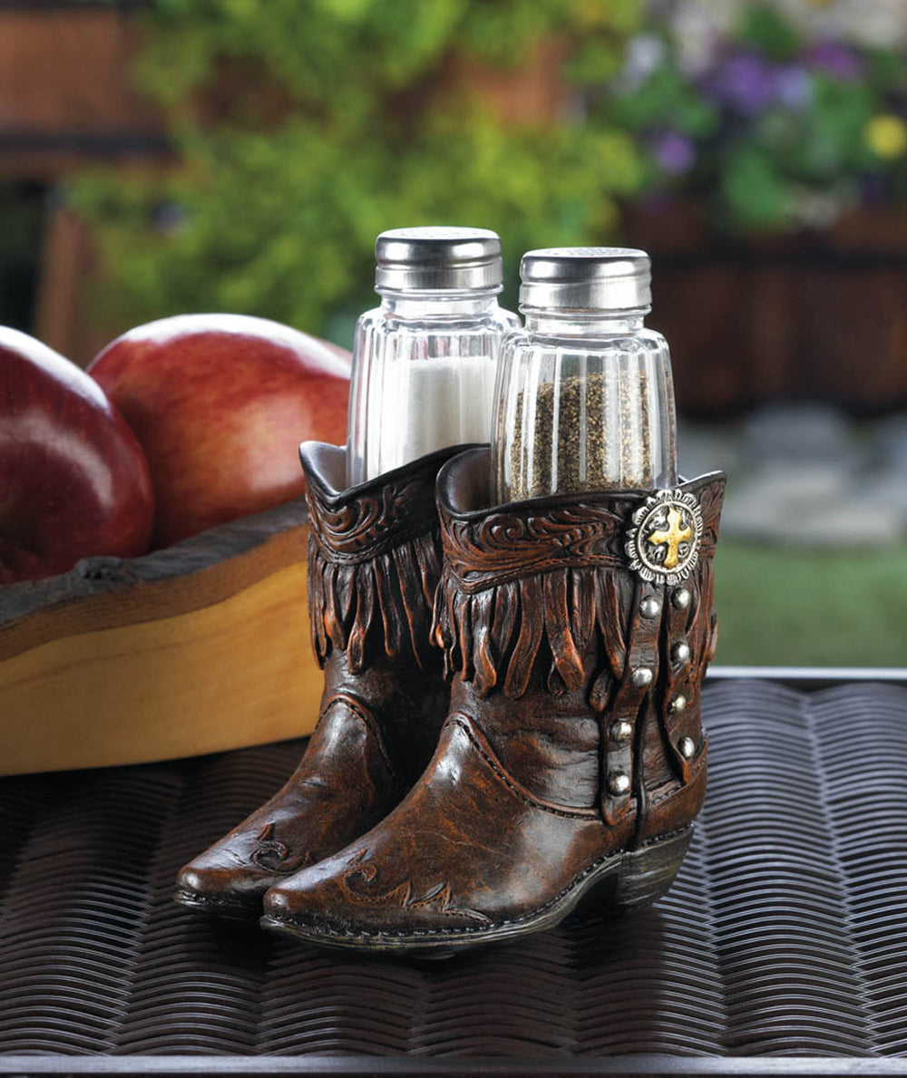 Cowboy Boots Salt & Pepper Shakers Holder Set