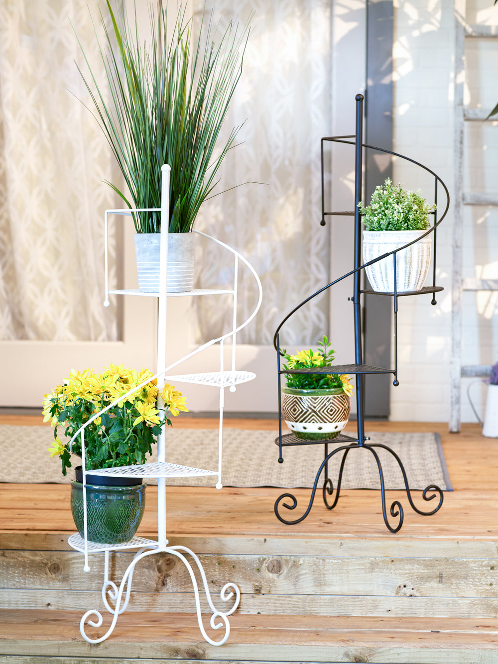 White Spiral Showcase Plant Stand