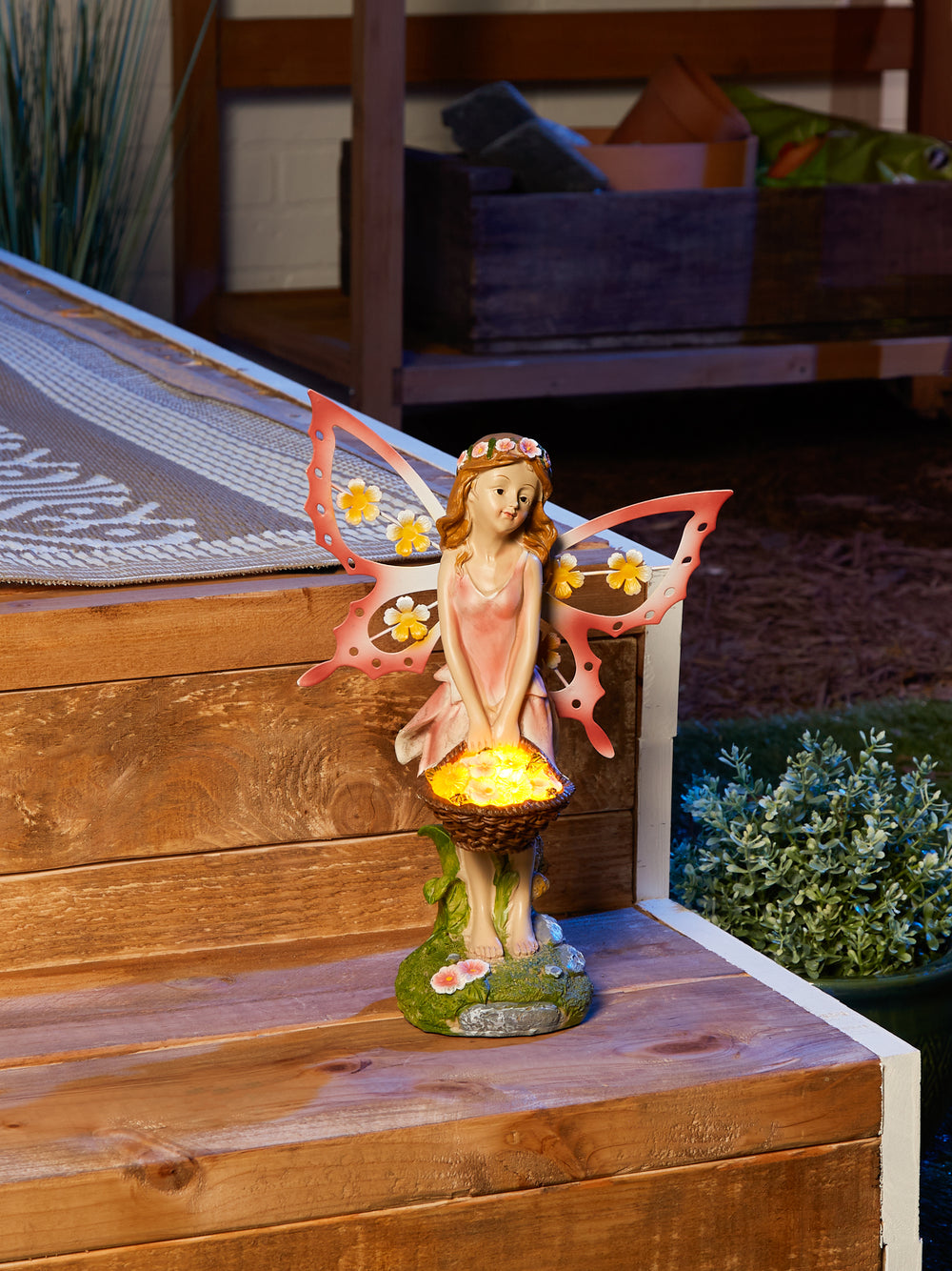 Pink Fairy Solar Garden Statue