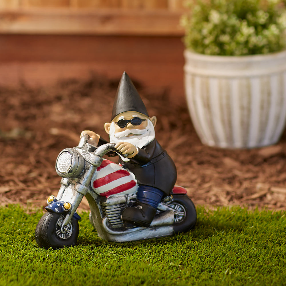 Biker Gnome Solar Statue