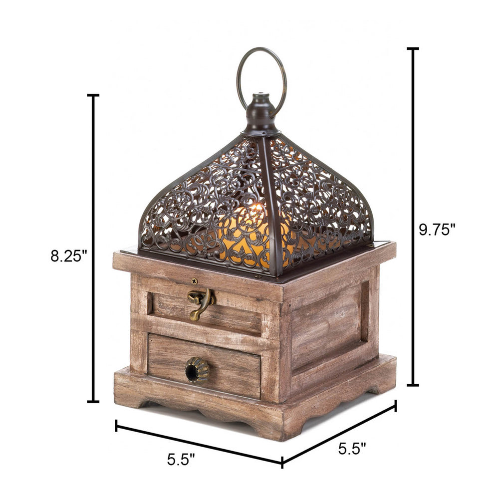 Small Flip-Top Wooden Lantern
