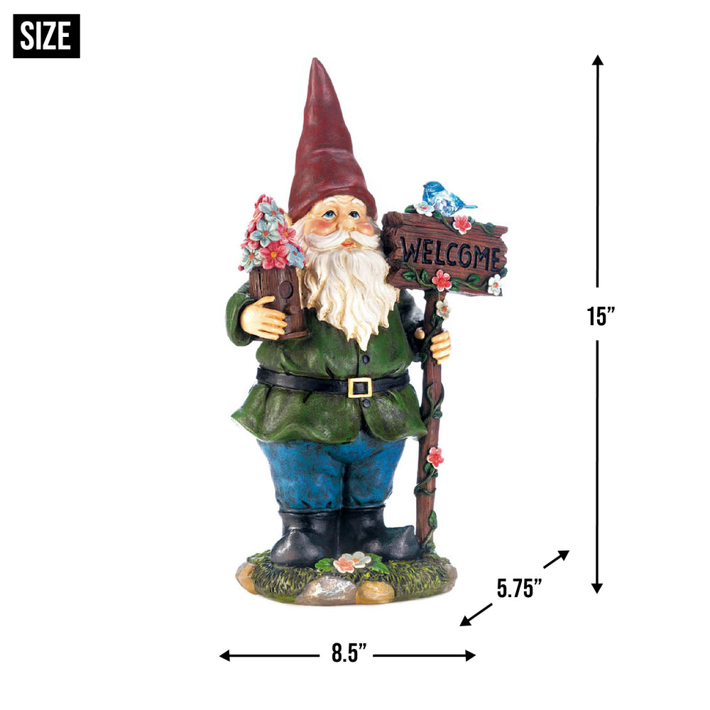 Solar Bluebird Gnome Welcome Statue