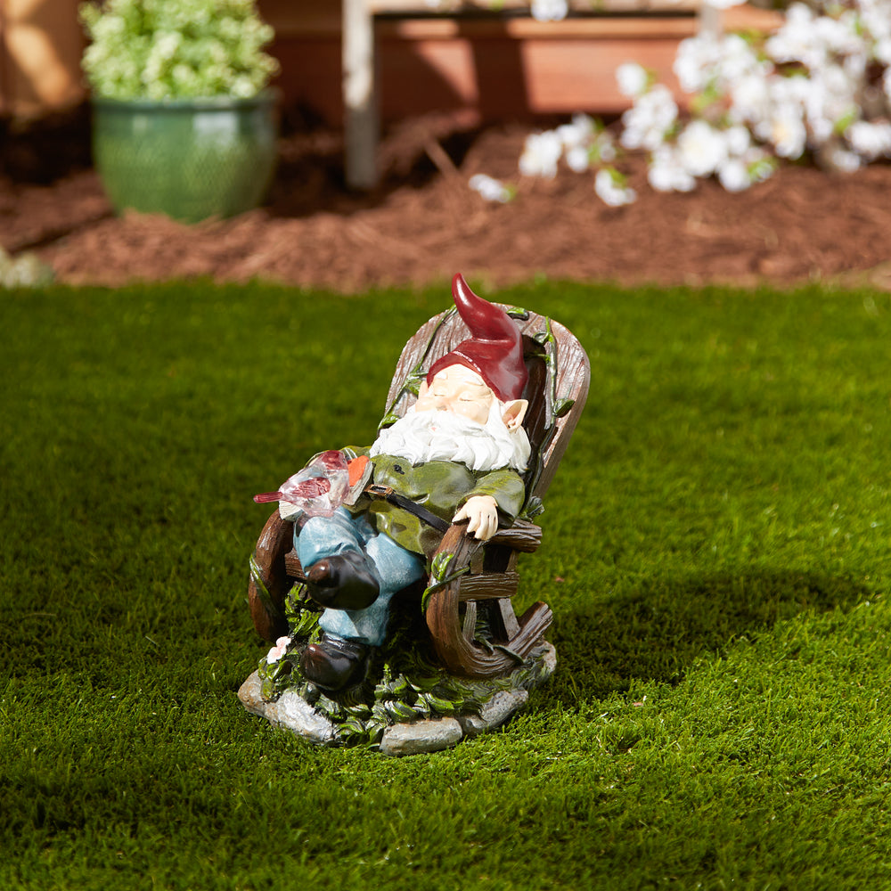 Solar Red Bird Rocking Chair Gnome