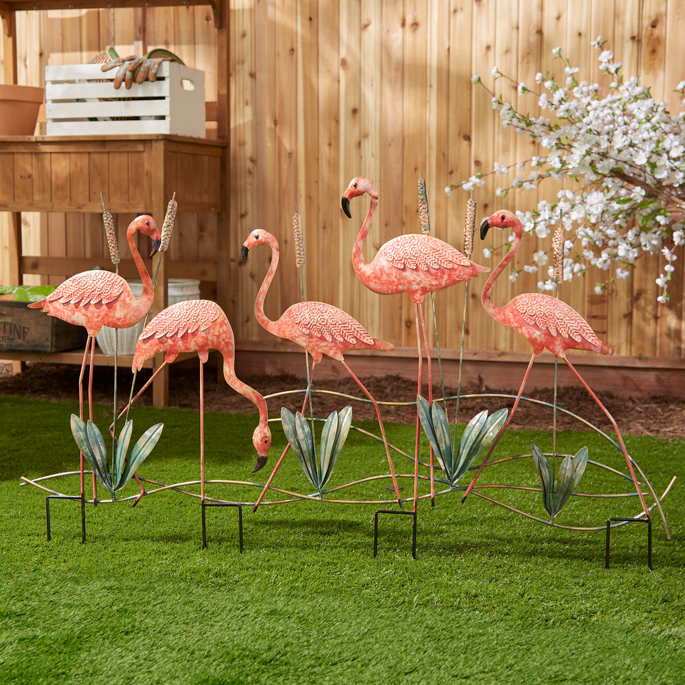 Multi Flamingo Garden Stake