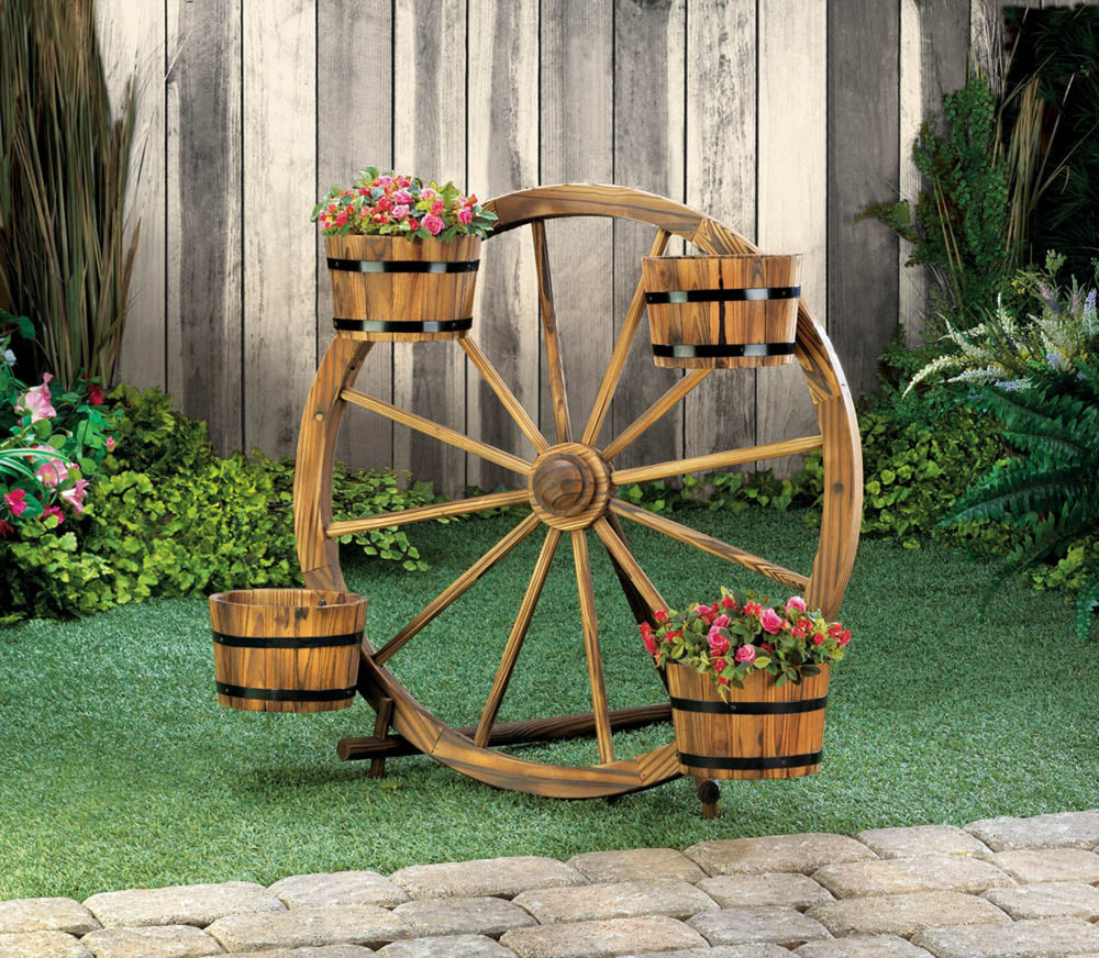 Wagon Wheel Barrell Planter Display