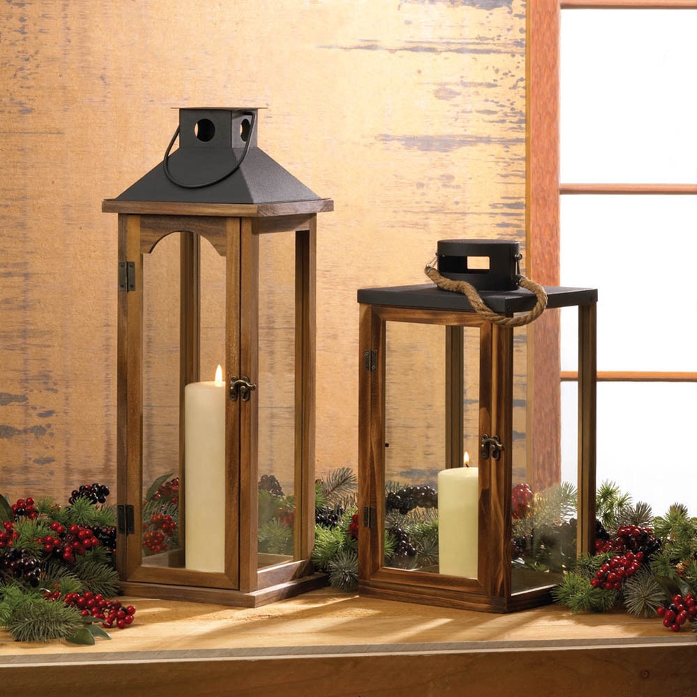 Large Simple Metal Top Wooden Lantern
