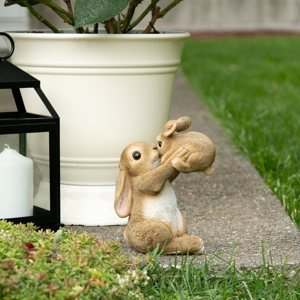 Playful Mom & Baby Rabbit Figurine