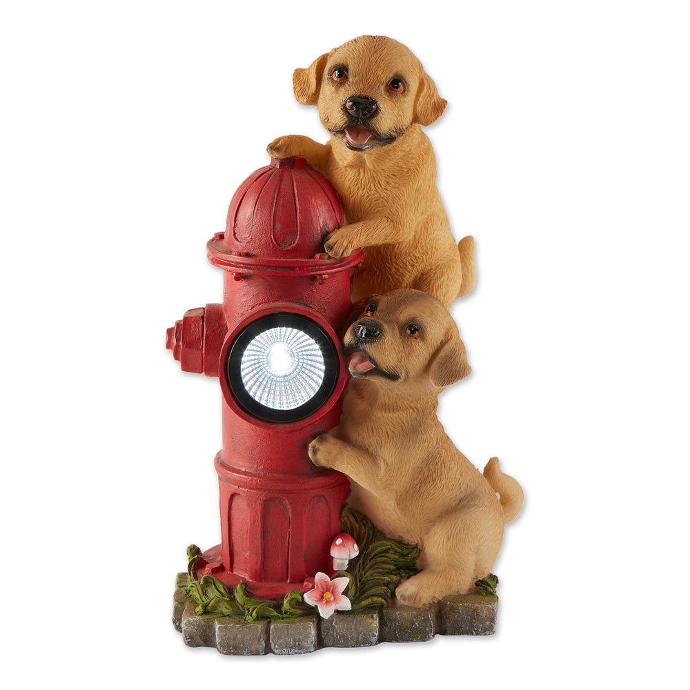 Dogs & Fire Hydrant Solar Statue