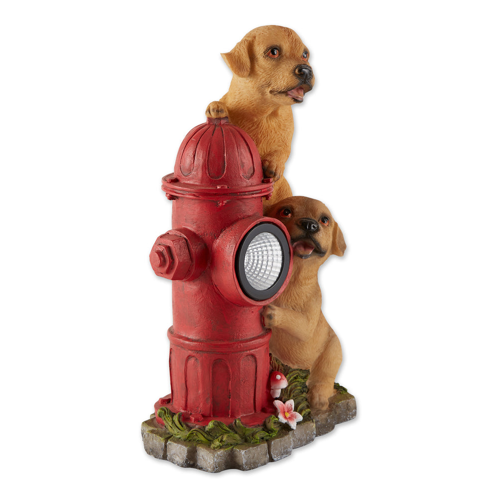 Dogs & Fire Hydrant Solar Statue