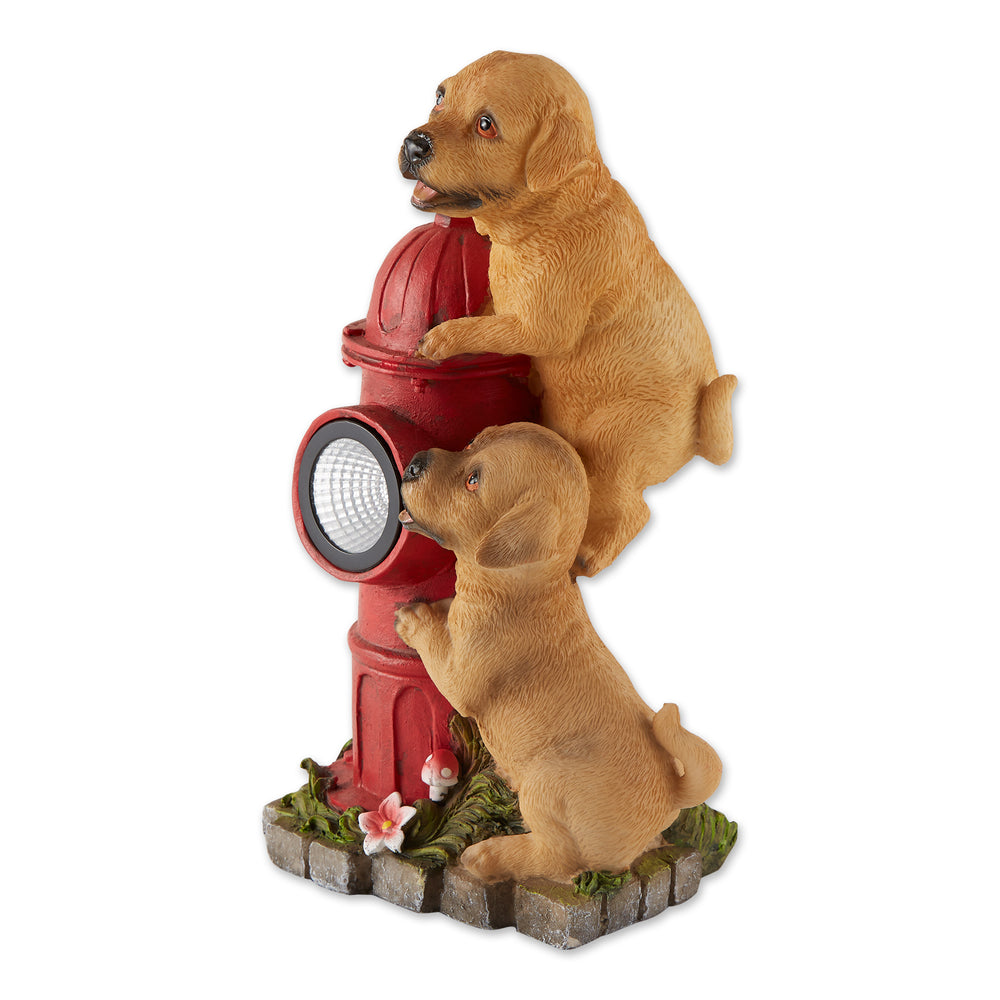 Dogs & Fire Hydrant Solar Statue