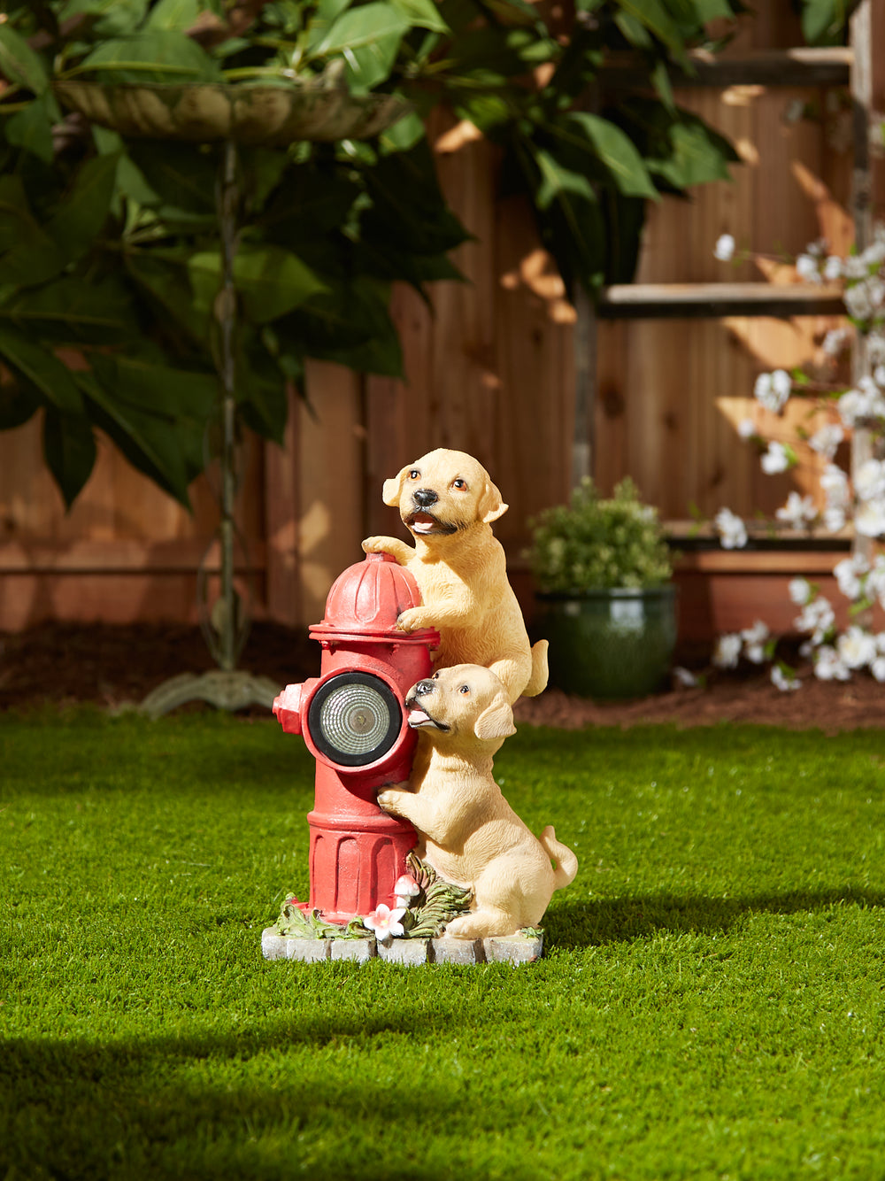 Dogs & Fire Hydrant Solar Statue