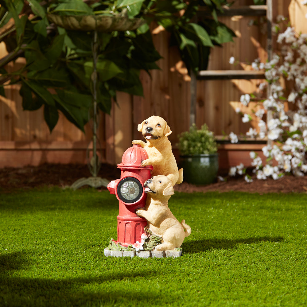 Dogs & Fire Hydrant Solar Statue