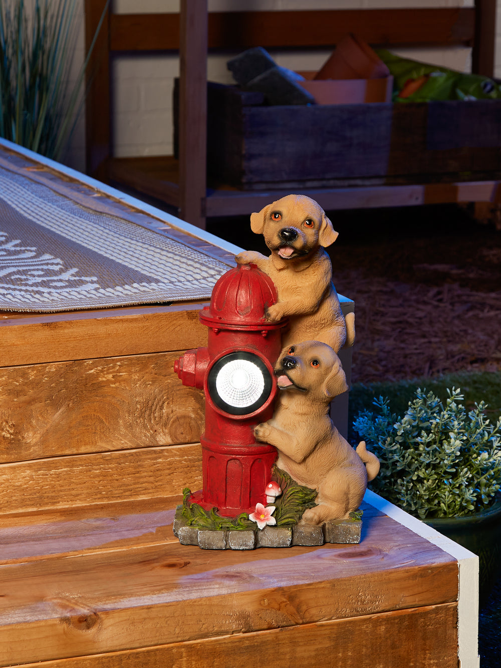 Dogs & Fire Hydrant Solar Statue