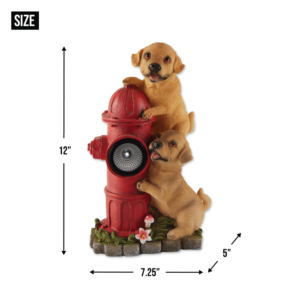 Dogs & Fire Hydrant Solar Statue