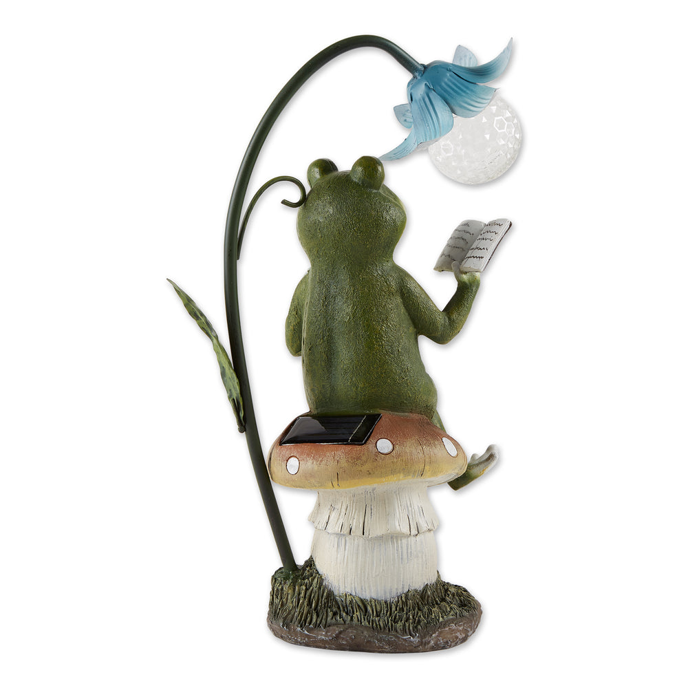 Frog On A Mushroom Solar Statue