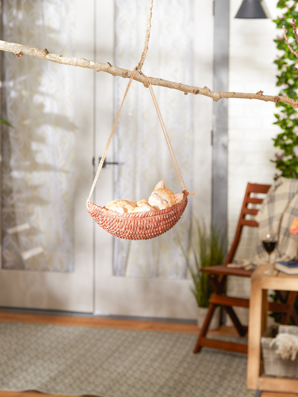 Napping Cat on Hammock Figurine