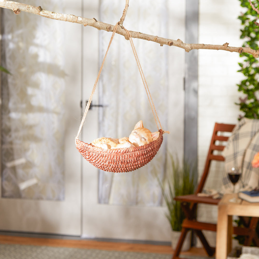 Napping Cat on Hammock Figurine