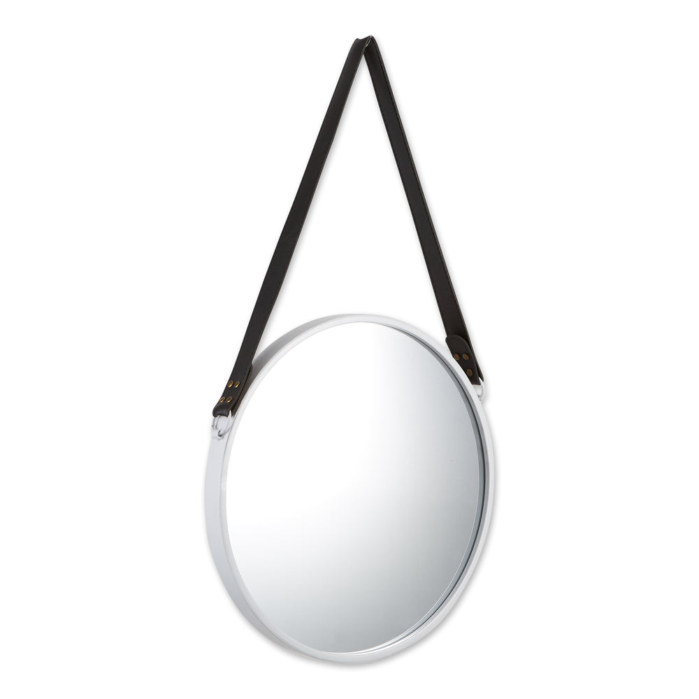 Hanging White Mirror With Faux Leather Strap