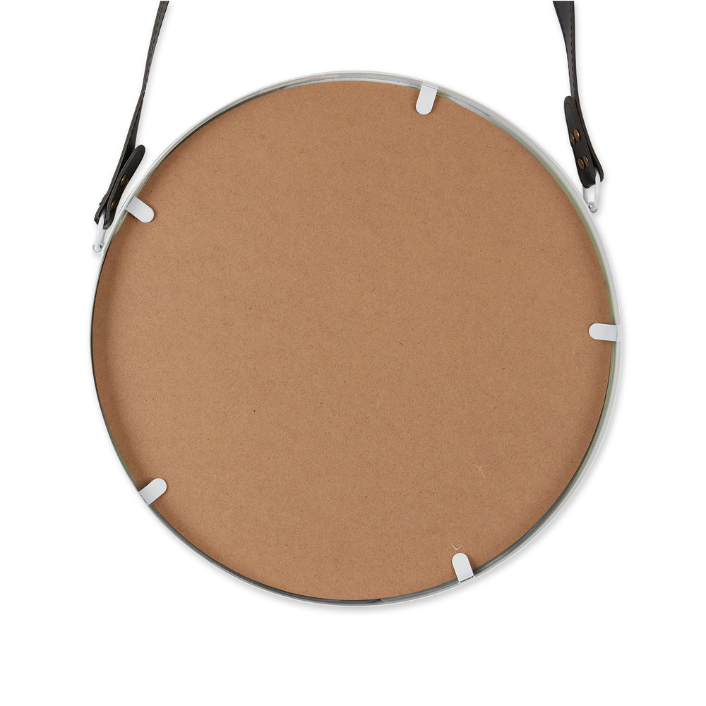 Hanging White Mirror With Faux Leather Strap