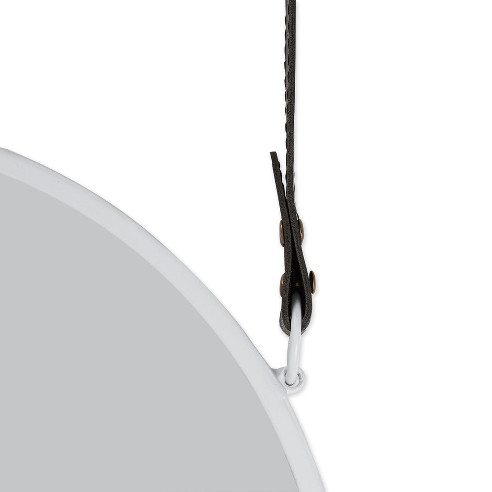 Hanging White Mirror With Faux Leather Strap