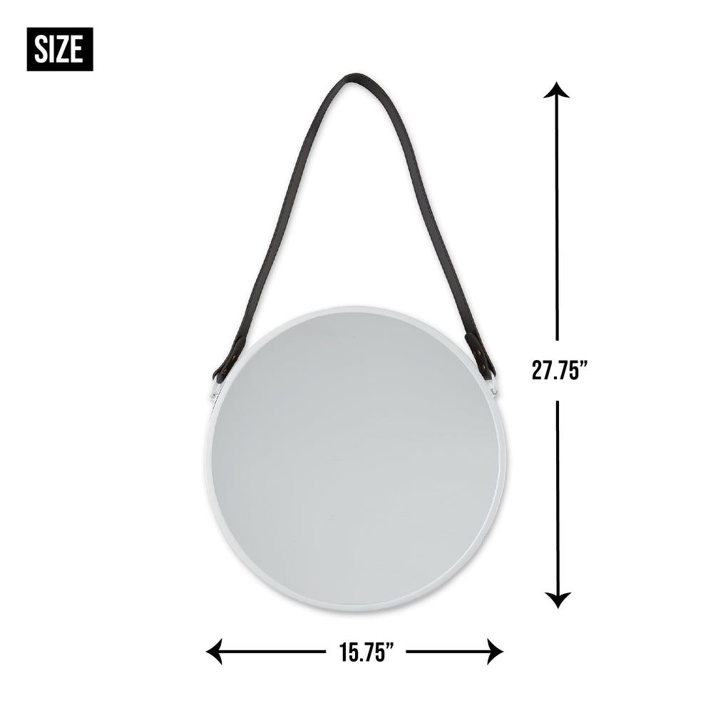 Hanging White Mirror With Faux Leather Strap