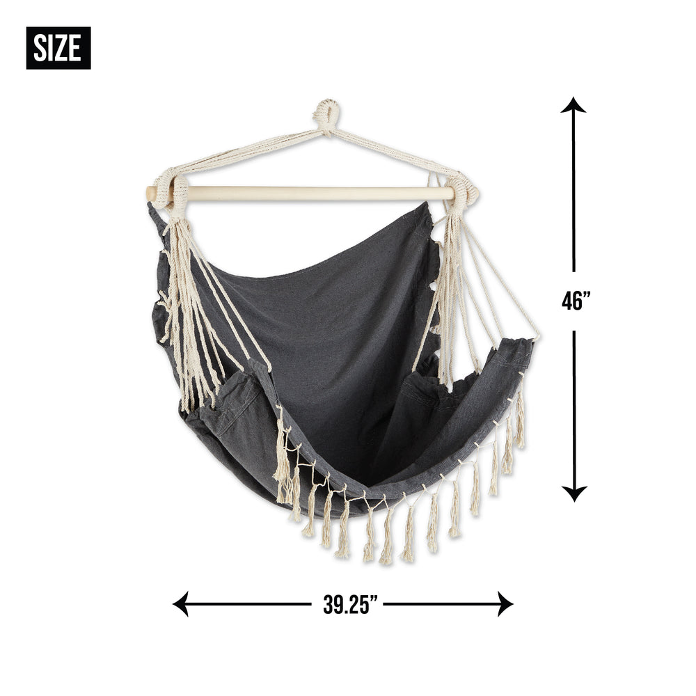 Gray Hammock Chair With Fringe Trim