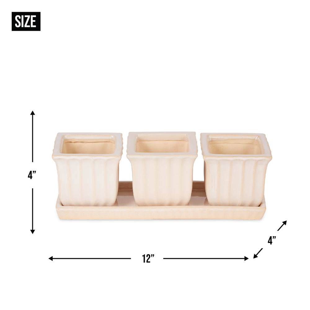 Blue Square Ceramic Small Planter Set Of 3