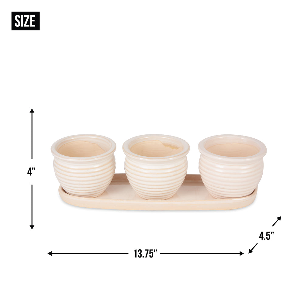 Brown Round Ceramic Small Planter Set Of 3