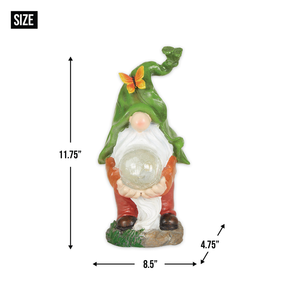 Gnome Holding Orb Solar Statue