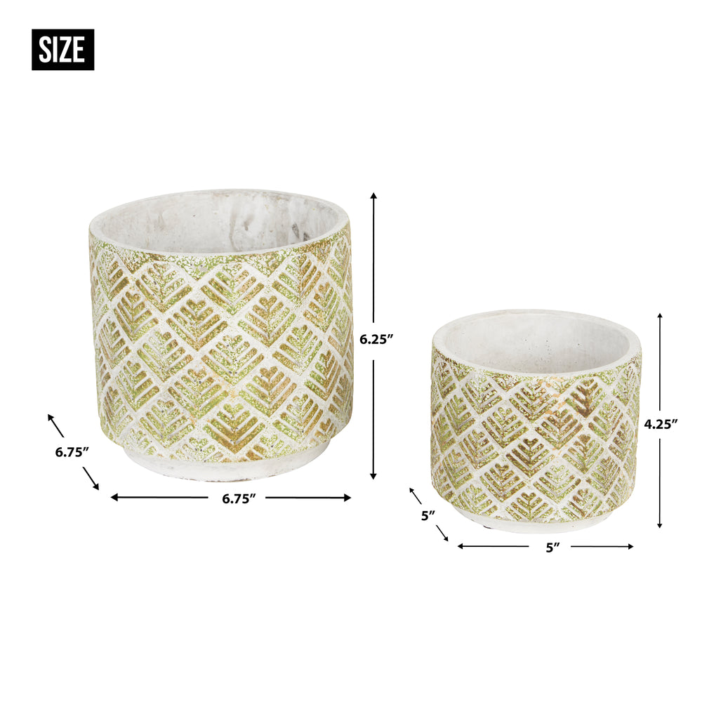 Abstract Gold And White Cement Flower Pot Set of 2