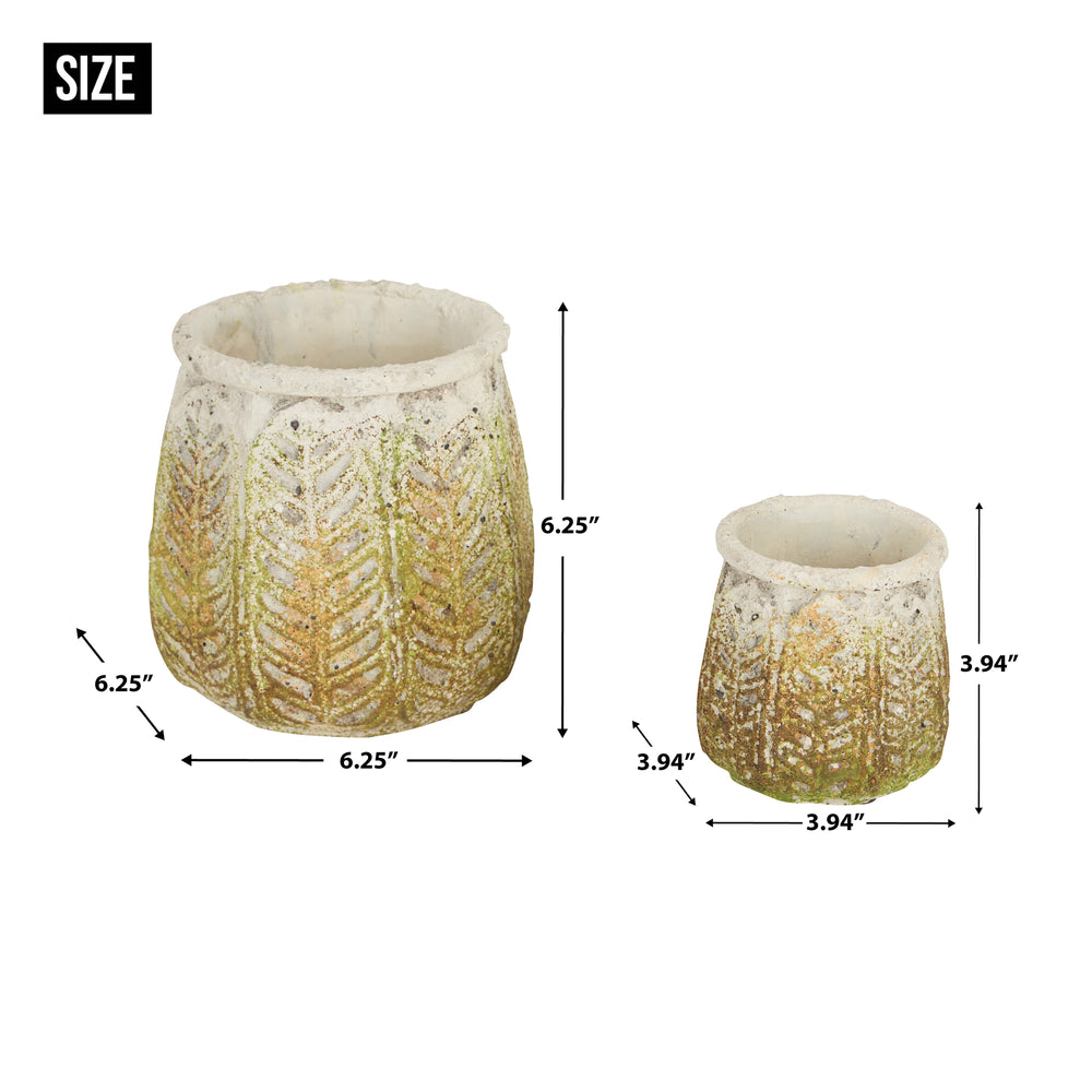 Ancient Leaf Cement Flower Pot Set of 2