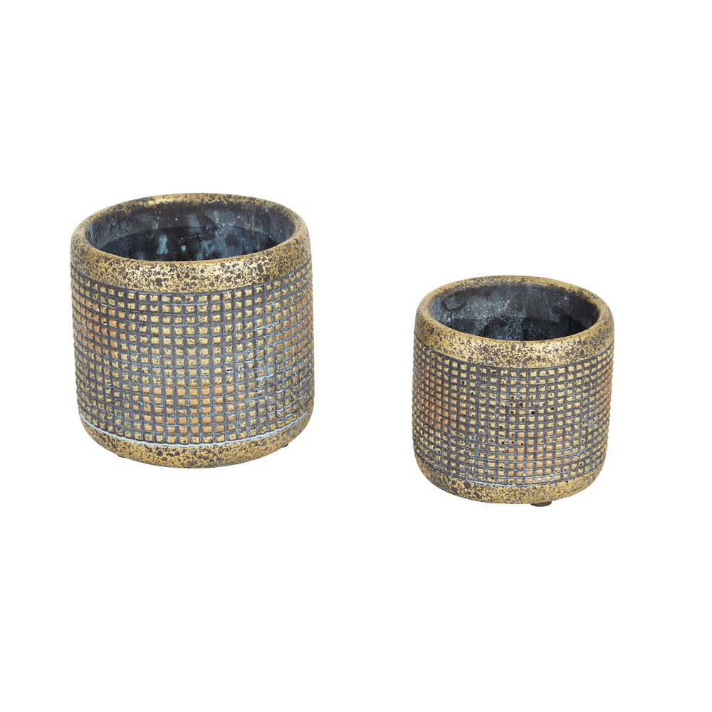 Modern Metallic Cement Flower Pot Set of 2